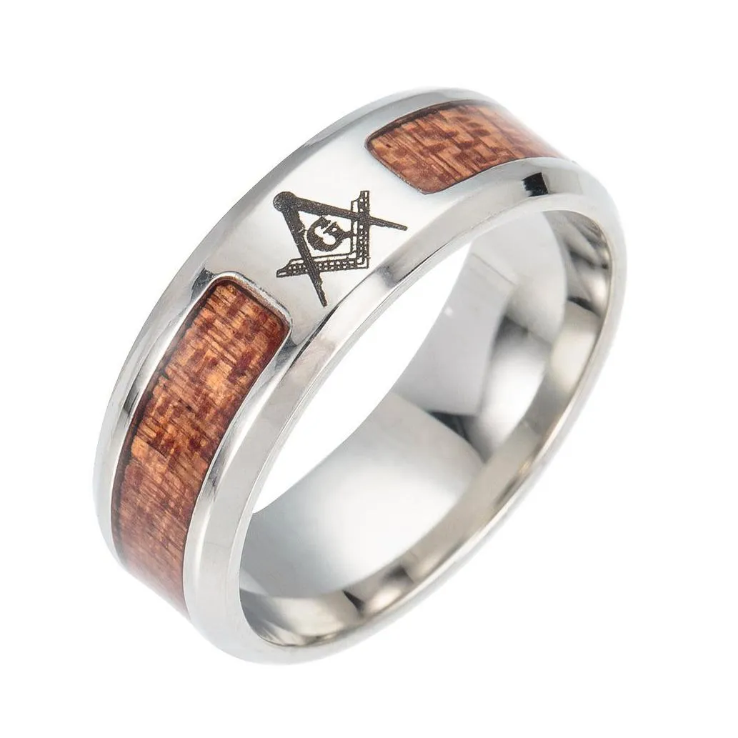 tree of life masonic cross wood rings for men women stainless steel never fade wooden finger ring fashion jewelry in bulk