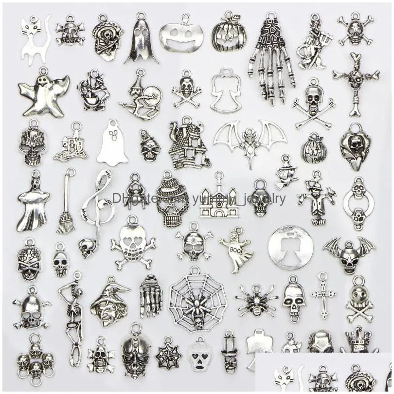 charms 100 pieces halloween pendants antique silver jewelry making accessory for diy necklace bracelet