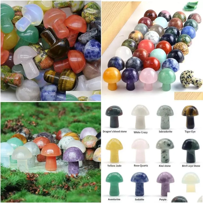 2cm mini crystal agate semi-precious stones diy natural rainbow colorful rock mineral agate mushroom for home garden party decorations