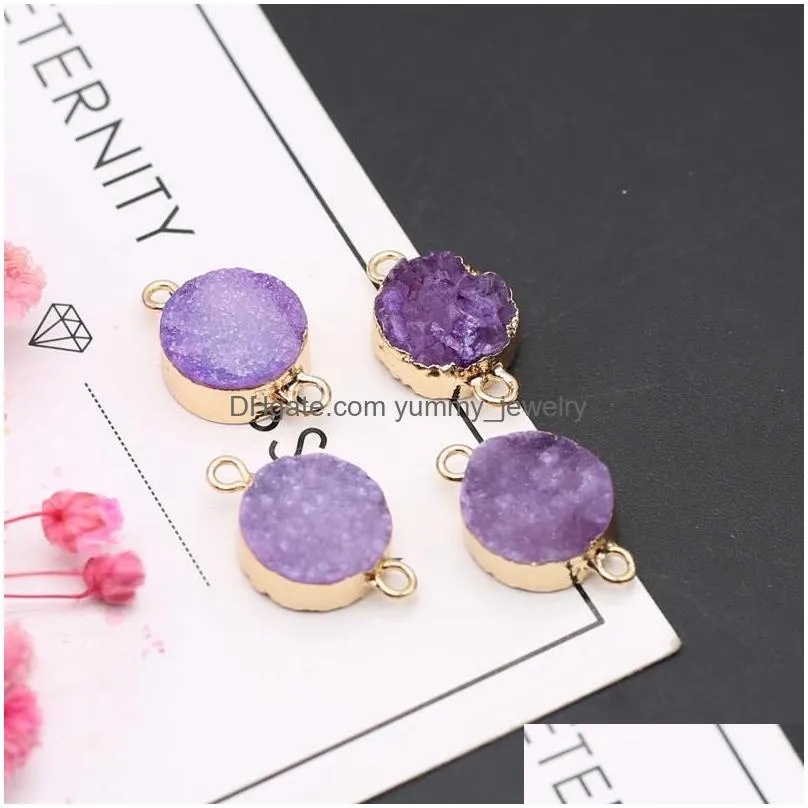 charms natural stone semi precious round sprout double hole pendant connector jewelry making diy necklace bracelet accessoriescharms