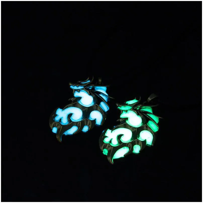 magic glowing flame dragon necklace for men women glow in the dark pendant leather rope chain luminous vintage party jewelry gift