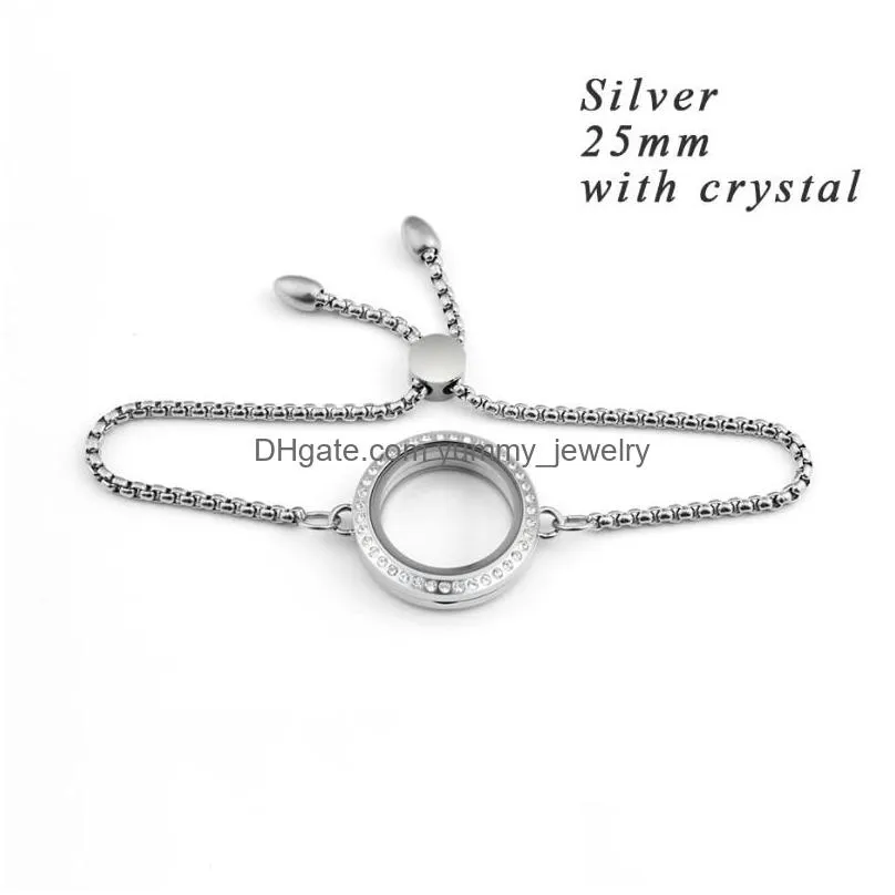 charms carvort floating clear glass locket with stone bracelet 316l stainless steel twist screw pendant adjustable chaincharms