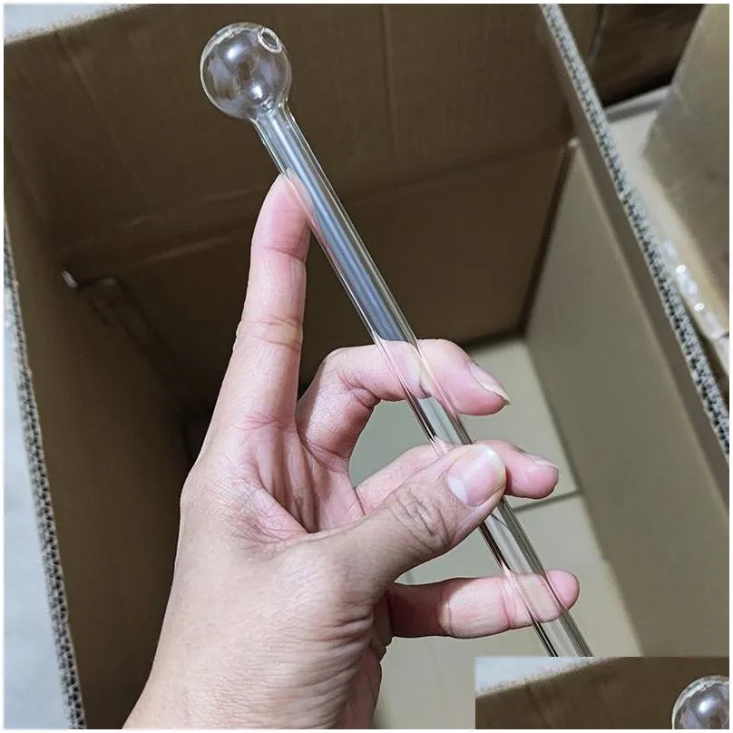 20cm (7.9 inch) long oil burner thick pyrex large transparent glass pipe for smoking bubbler tube dot nail burning jumbo accessories