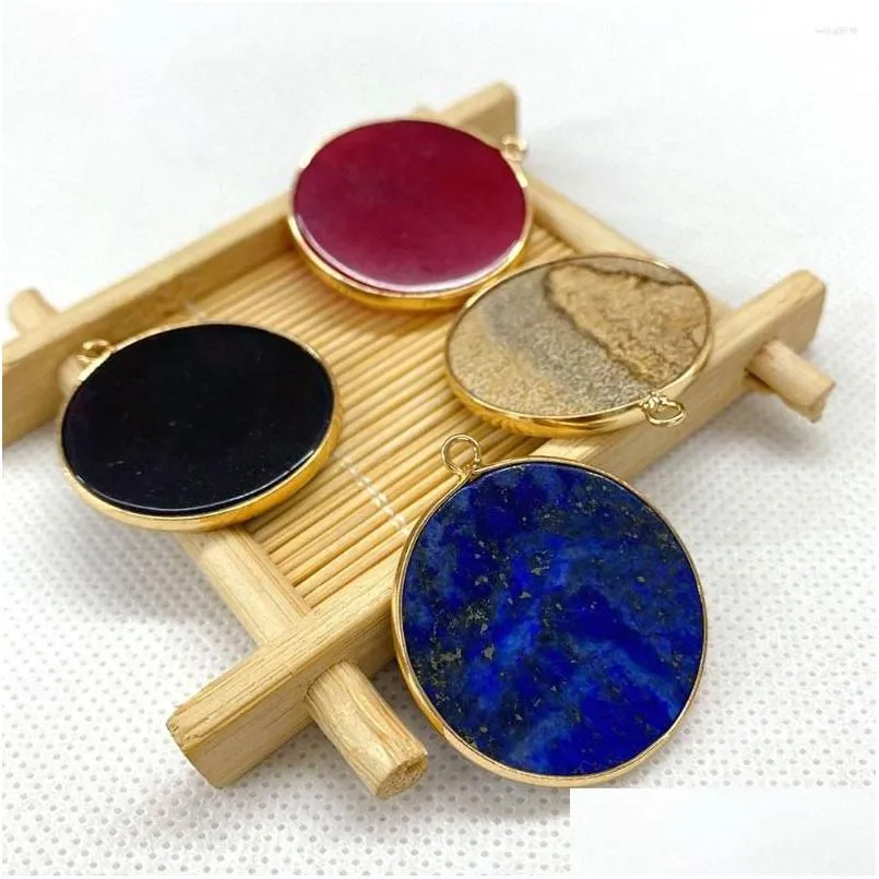 charms natural stone round craft pendant agate lapis spotted for diy charm necklace earrings jewelry accessories gift making