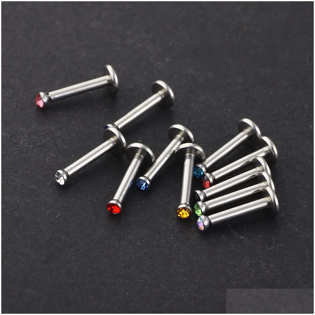 junlowpy stainless steel internally thread crystal labret rings mix 6/8/10mm wholesale body jewelry piercing sexy lip ring stud