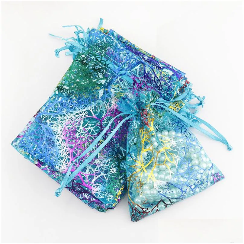 100pcs/lot bronzing organza gift drawstring bag for jewelry wedding favors party packaging pouch decoration in bulk