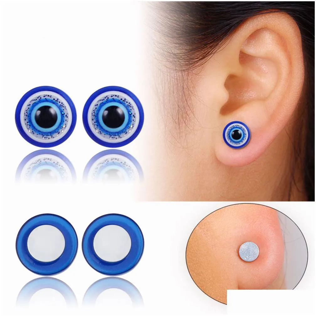 6-12mm blue evil eye stainless steel magnetic stud clip on earrings for men women punk hypoallergenic no pierced turkey ear cuff