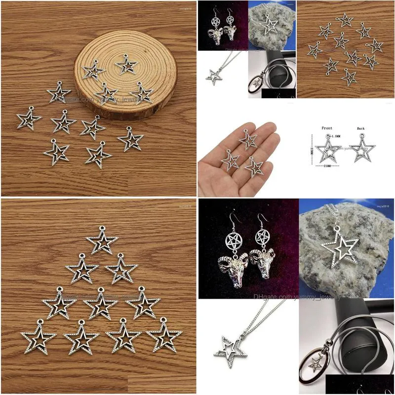 charms 10pcs/lot 21 22mm antique silver color double five-pointed star two pendants jewelry making diy handmade craft