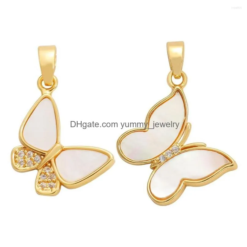 charms 1pc fashion cute gold plated butterfly charm pendant natural shell zircon rhinestone women necklace earring diy jewelry making