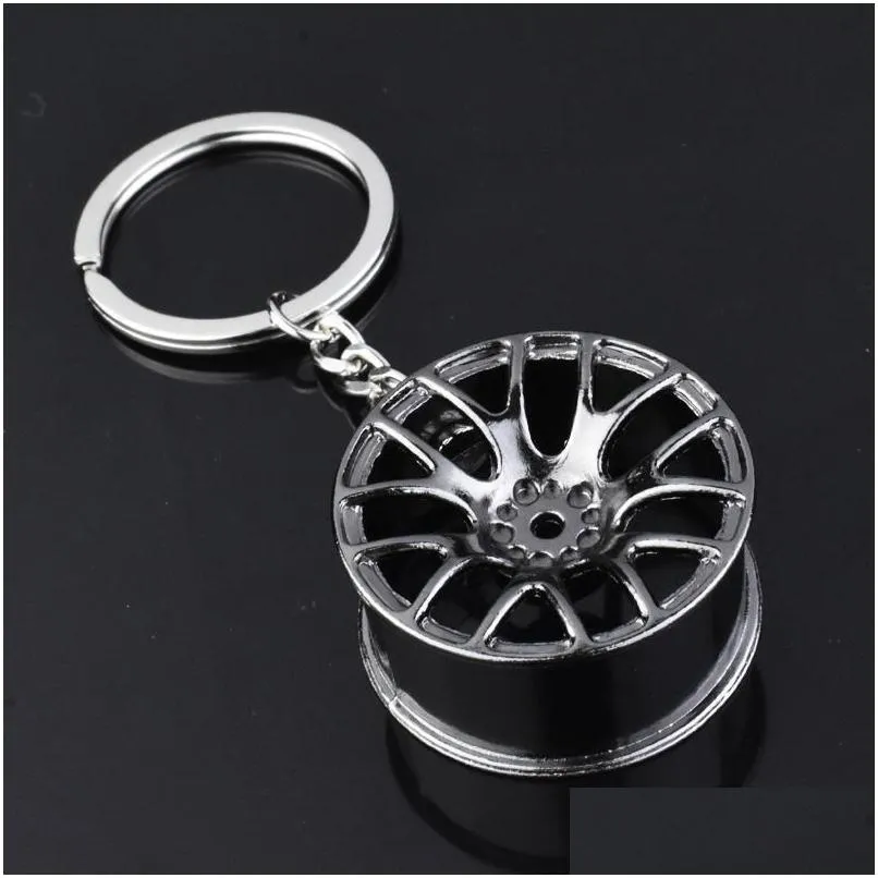 keychains auto turbo hub keychain wheel rim car keyring luxury zinc alloy key fob tire styling chain for