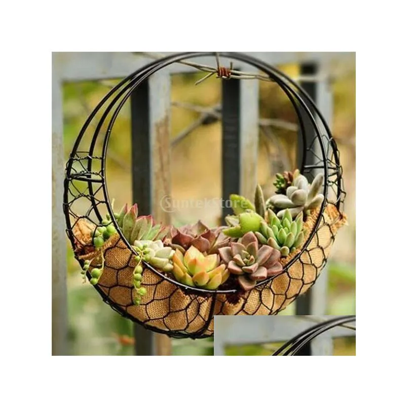 rustic iron wire wreath frame succulent pot iron hanging planter plant holder plants are not included c1111