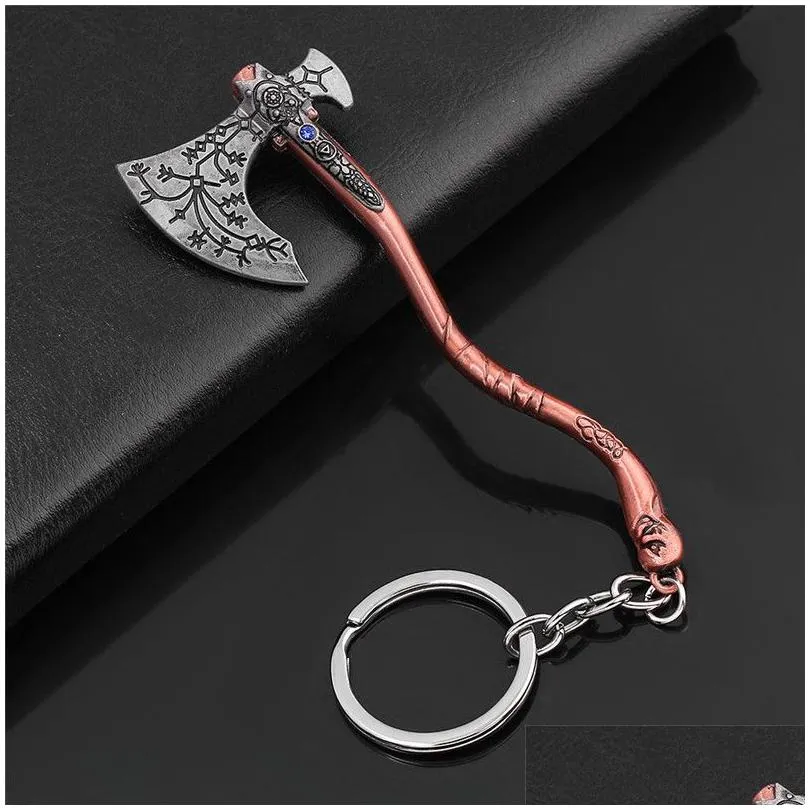 keychains god of war 4 kratos axe key chain guardian shield pendant keychain for women men fans car keyring jewelry