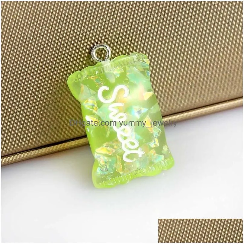charms 10pcs 27 17mm resin food pendant glitter candy transparent charm accessores for diy earrings jewelry suppliescharms