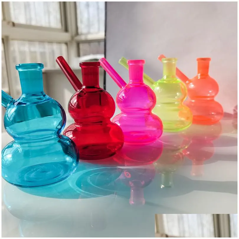 colorful gourd shaped 14mm glass oil burner bubbler hookah smoking pipe smoke shisha glass pipes oil burner tobacco bowl ash catchers percolater whole sets