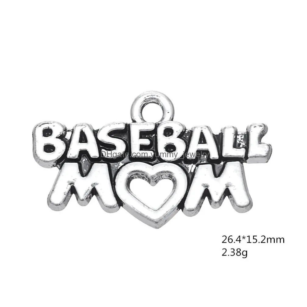 free shipping new fashion easy to diy 20pcs festival gift baseball mom charms jewelry for women jewelry making fit for necklace or