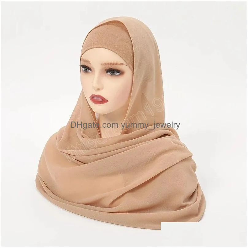 new plain chiffon hijab for women jersey hijab bands for woman muslim islamic hijab cap scarf solid headscarf wrap headband