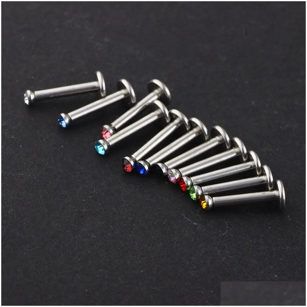 junlowpy stainless steel internally thread crystal labret rings mix 6/8/10mm wholesale body jewelry piercing sexy lip ring stud