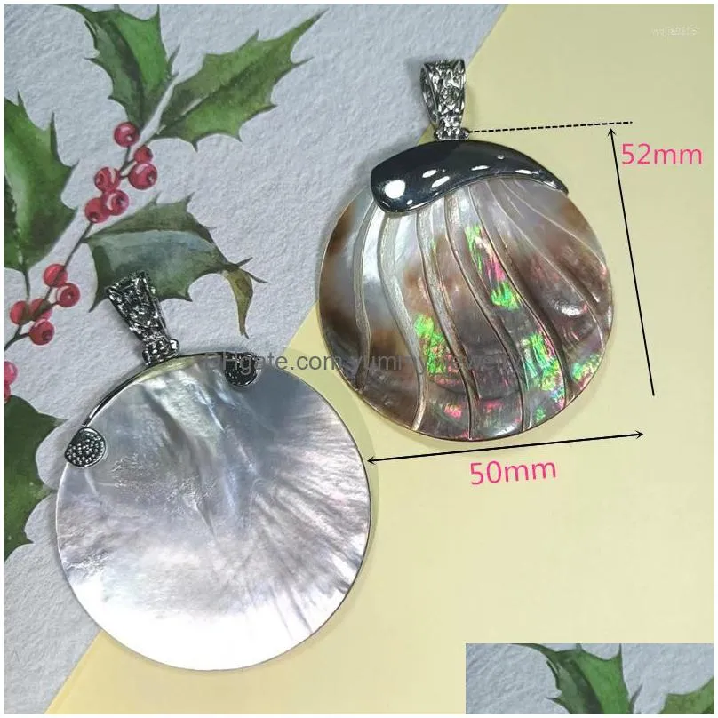 charms natural black butterfly shell hand carved stripe wave round pendant for women making diy necklace 50mm