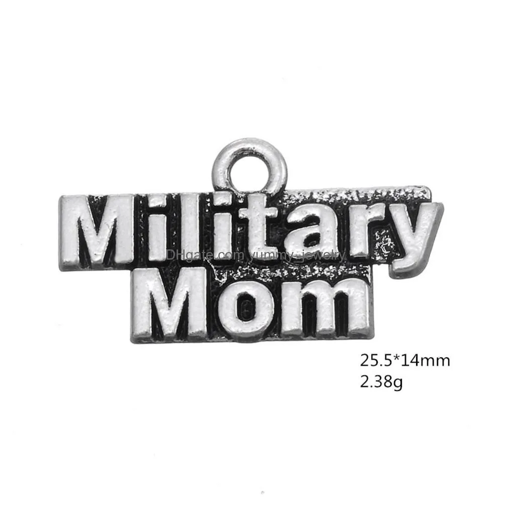 free shipping new fashion easy to diy 20pcs metal alphabet military mom charms jewelry for women jewelry making fit for necklace or