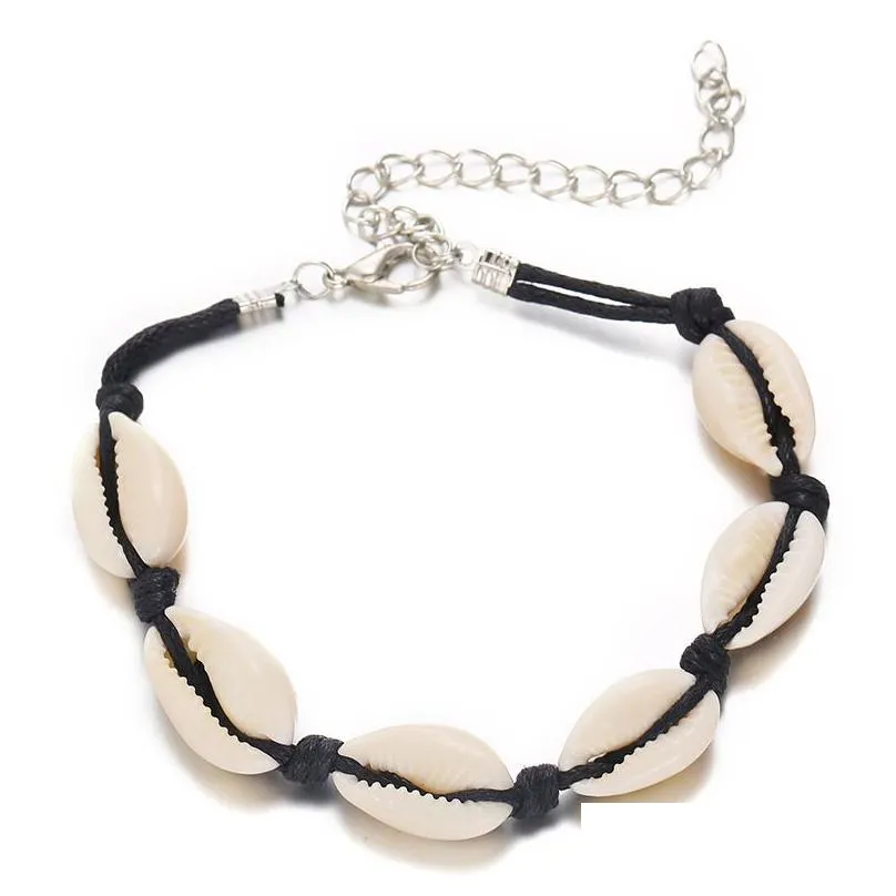 bohemian sea shell anklet for women girls black handmade string rope chains summer beach ankle bracelet on leg men boho jewelry gift