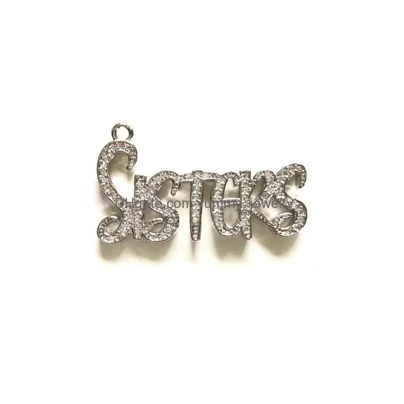 charms 5pcs sisters word for women jewelry making cubic zirconia micro pave letters bracelet necklace pendant girl gift