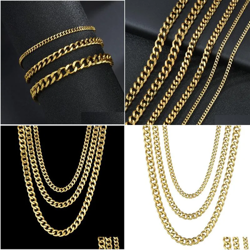 3mm 5mm 7mm stainless steel cuban link chains for women men 18k gold plated titanium steel choker necklace fashion jewelry