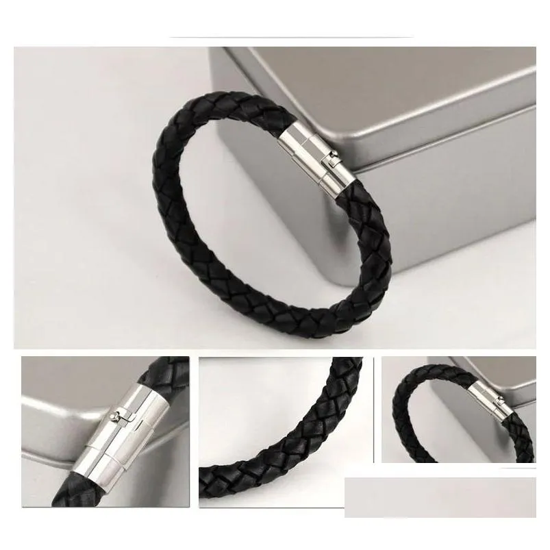 new genuine leather bracelets for mens braided leather rope wrap wristband magnetic buckle bangle women fashion jewelry in bulk