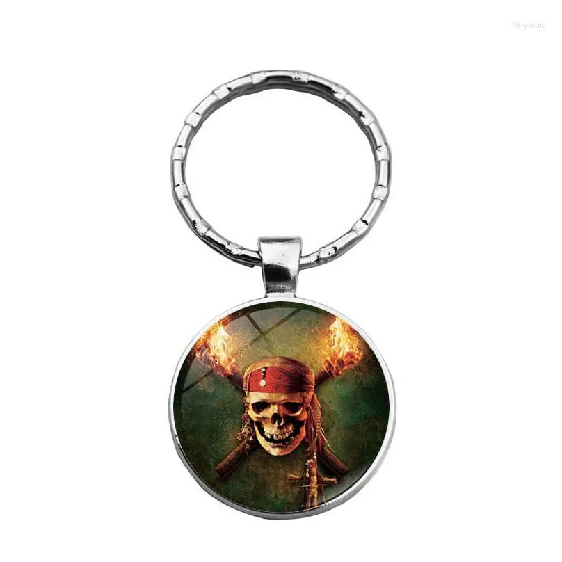 keychains skeleton skull keychain accessories pattern design round glass pendant metal keyring key holder for keys men gift