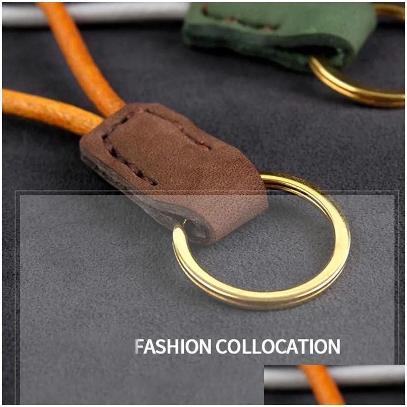 keychains handmade leather auto keyring key holder real cowhide rope keychain bag charm pendant accessories car llaveros giftkeychains