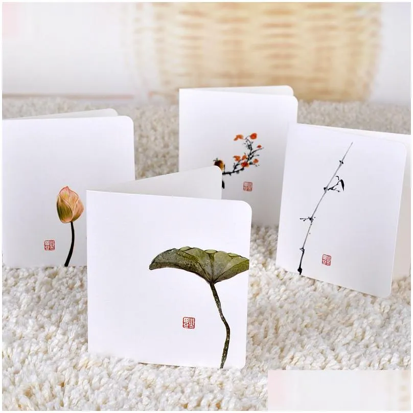 wholesale creative classical chinese small greeting cards white message diy folding birthday christmas years day blessing card 11x9cm
