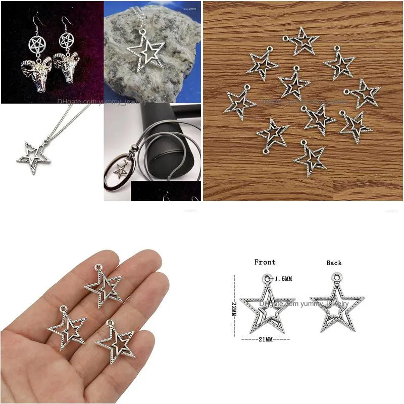 charms 10pcs/lot 21 22mm antique silver color double five-pointed star two pendants jewelry making diy handmade craft