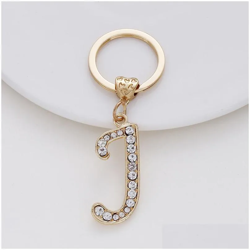 keychains rhinestone crystal letter pendant keychain gold color 26 english letters a-z key ring fashion jewelry unisex chain gifts