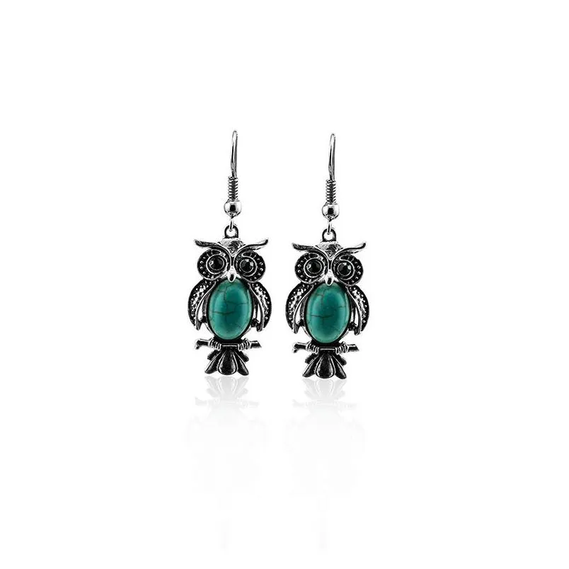 fashion ladies jewelry sets vintage owl turquoise statement necklaces earrings jewelry set for women wholesale on sale