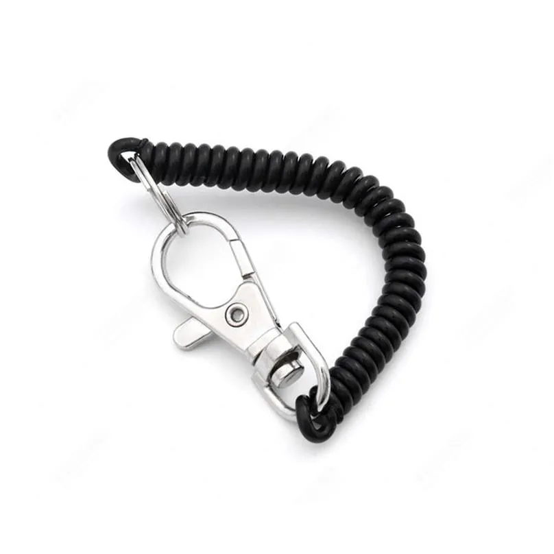 keychains 1pcs elastic spring rope key chains rings silver color metal carabiner for outdoor camping anti-lost phone keychain