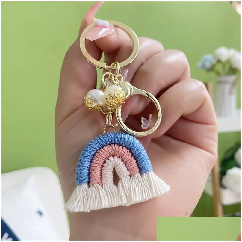 keychains trendy rainbow tassel for women boho macrame weaving car keyring holder bag wallet purse jewelry gift girls