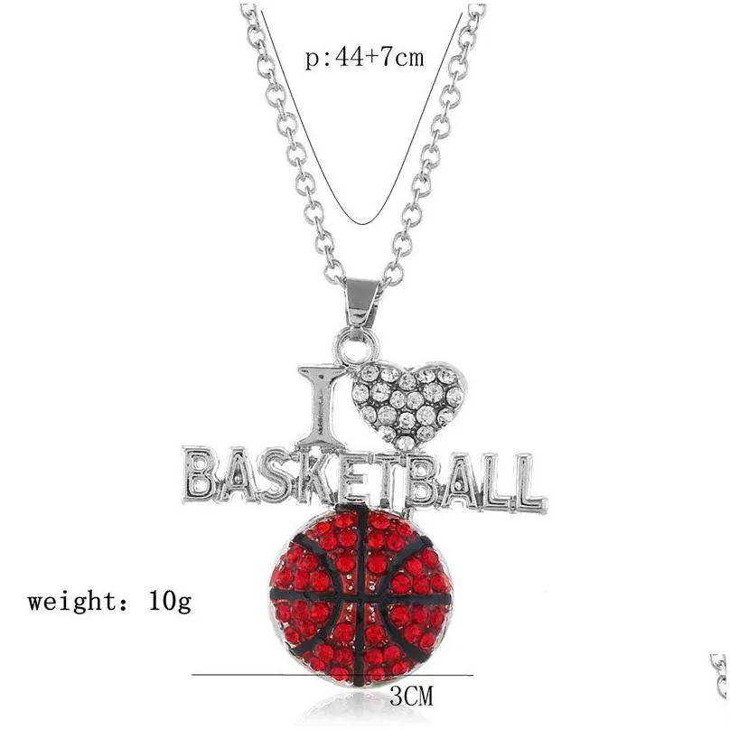 fashion football sports necklaces for women crystal i love basketball volleyball letter pendant chains jewelry in bulk