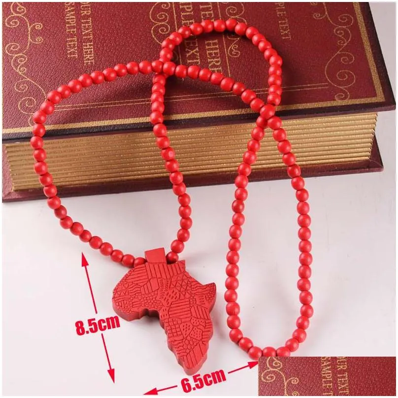 hip hop wooden map of africa pendant necklaces wood beads beaded chains for women & men hiphop jewelry gift