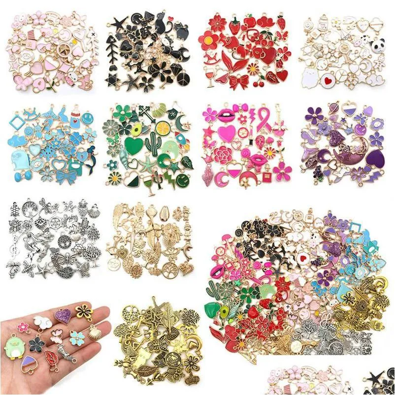 charms 1pack color series pendant set for diy jewelry making pink flower animal bracelet craft green heart ankletcharms