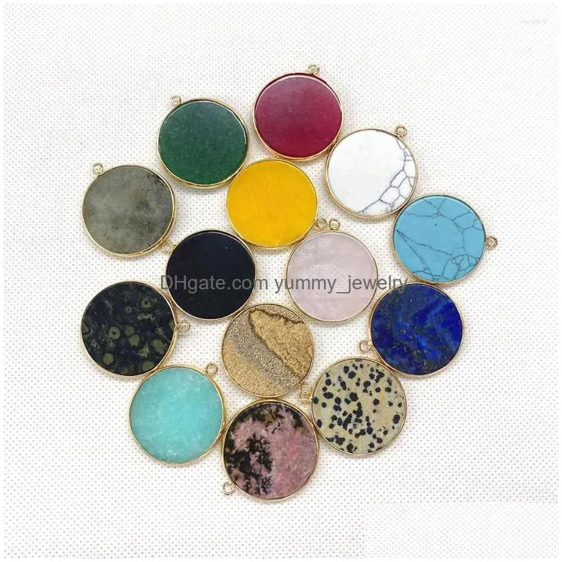 charms natural stone round craft pendant agate lapis spotted for diy charm necklace earrings jewelry accessories gift making