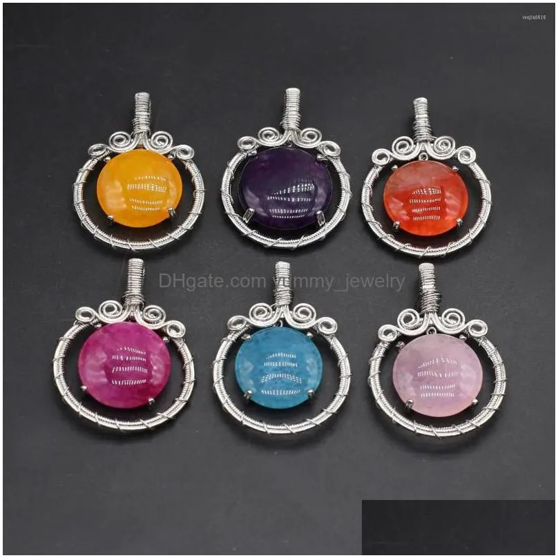 charms natural stone hand-woven round personality pendant women men yellow purple blue rose red crystal necklace