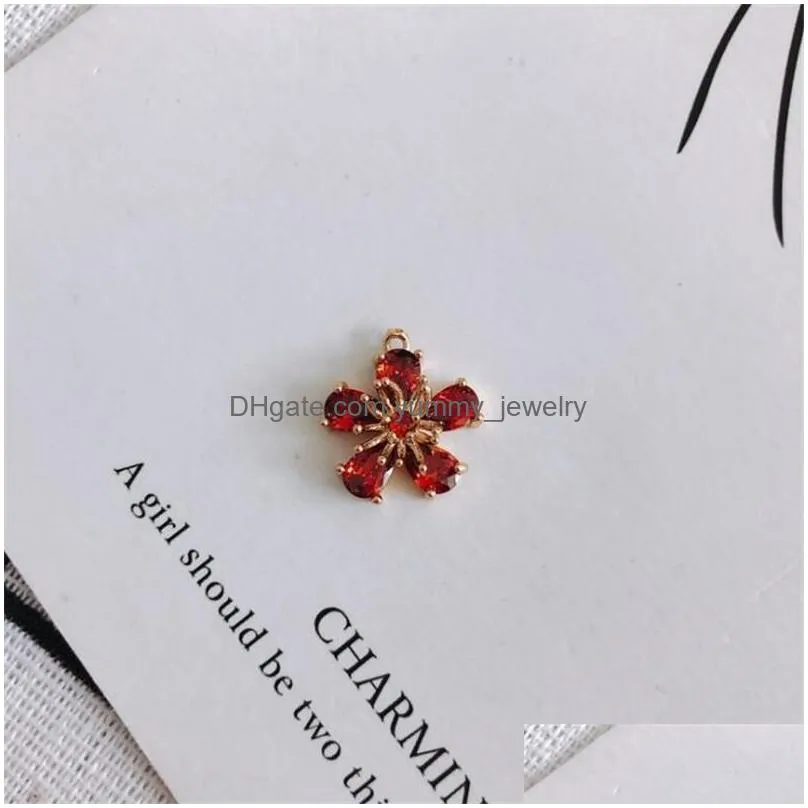 charms 2pcs/lot trendy cz crystal flower connectors for diy necklace earrings pendant jewelry making gold plated accessoriescharms