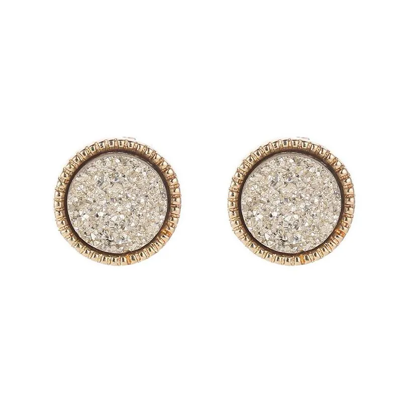 new resin druzy stud earrings for women simple circle stone gold earring female fashion jewelry gift in bulk