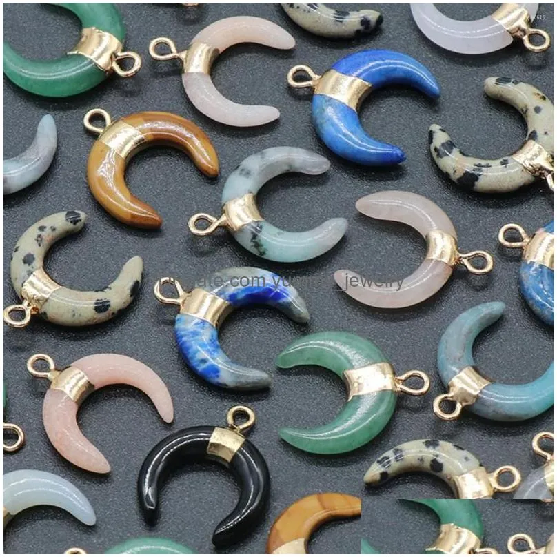 charms 2 pcs crescent shaped natural semi precious stone aura treatment gem decoration pendant necklace jewelry gifts 15x18mm