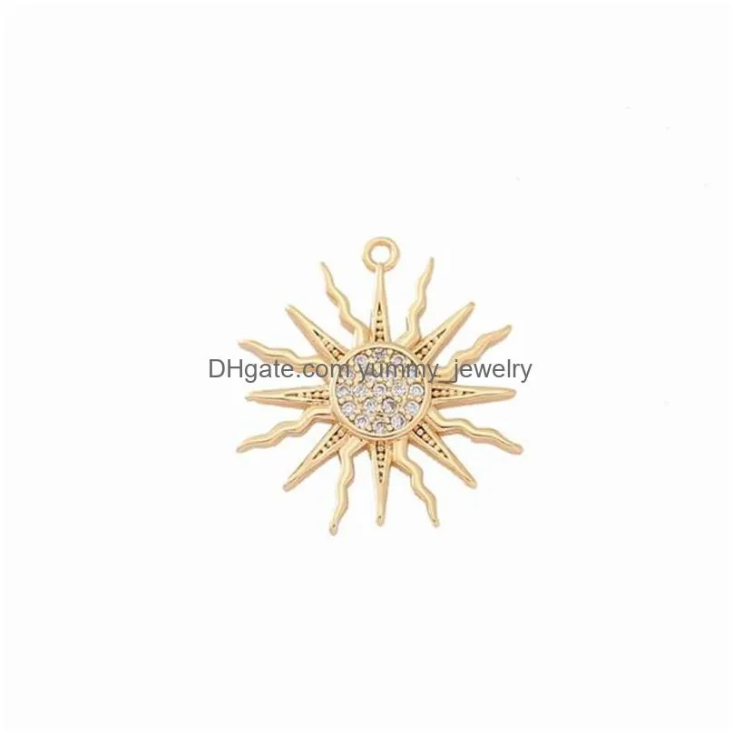 charms creative real gold plated brass crystal sunflower star for diy earrings necklace pendant jewelry making accessoriescharms