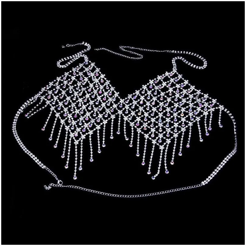 stonefans colorful crystal body chain jewlery sexy underwear set for women tassel rhinestone bra and thong bikini swimsuit set t200507