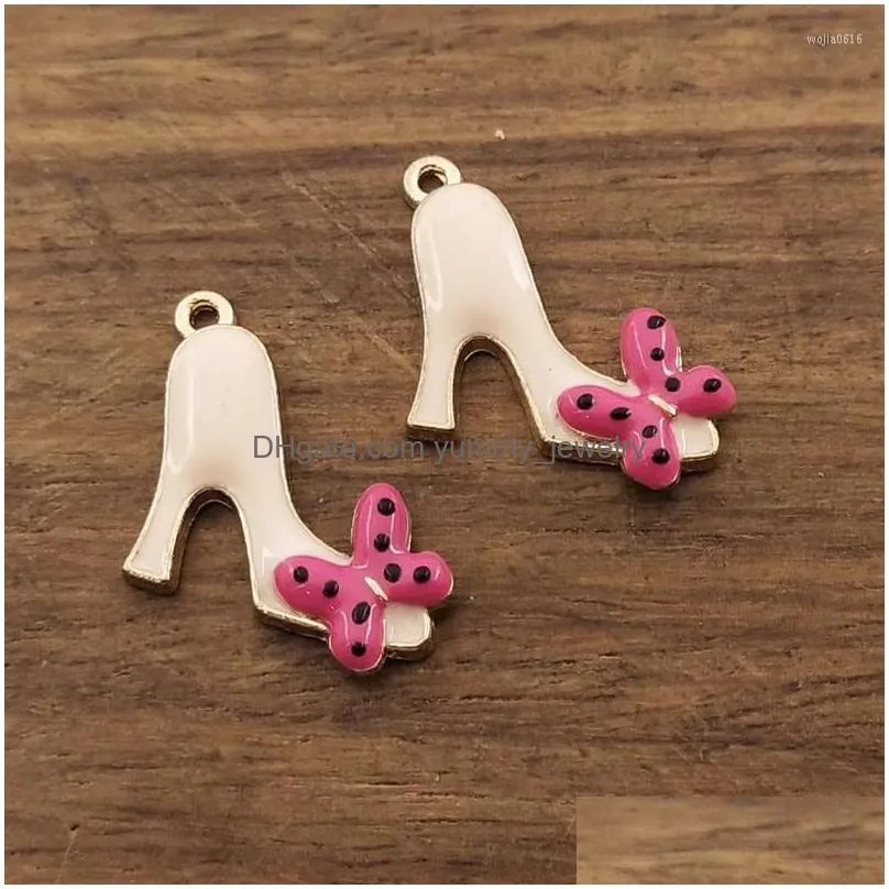 charms 10pcs enamel high heel shoe bracelet necklace pendants earring diy jewelry findings