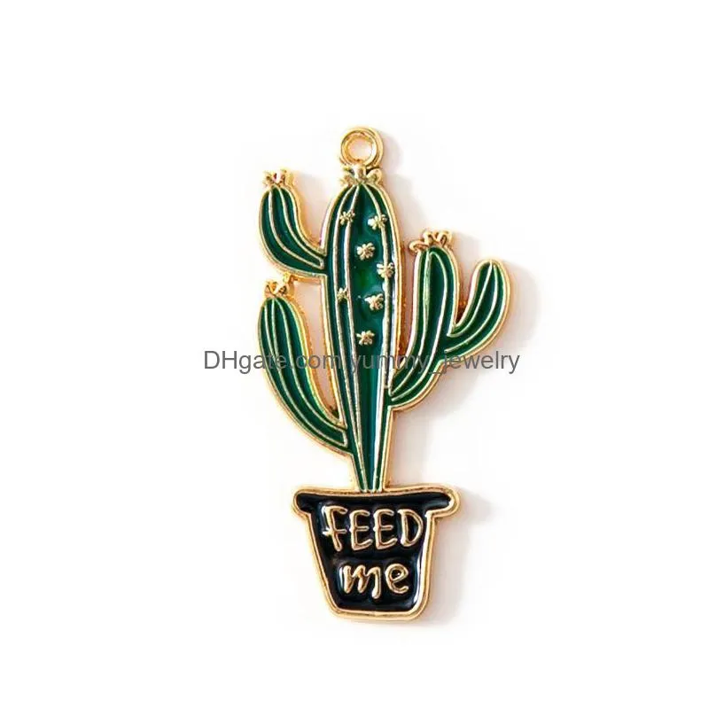 charms 10pcs alloy metal drop oil plant cactus pendant for diy bracelet necklace jewelry makingcharms