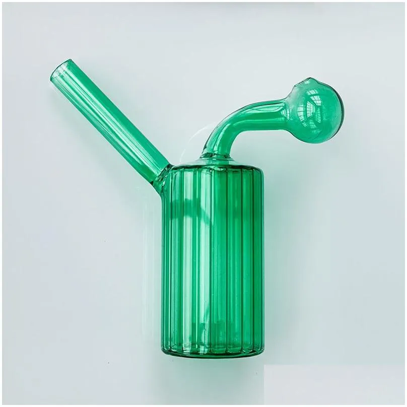 pyrex thick glass oil burner bubbler glass pipes portable colorful smoking water bong curved dab rig pipe tobacco bowl handmade striped integrated hookah