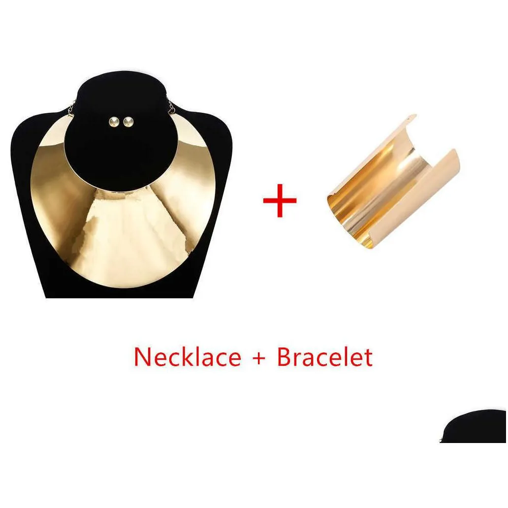 liffly african big chokers necklaces for women statement metal geometric collar necklace bracelet indian party jewelry sets 210720