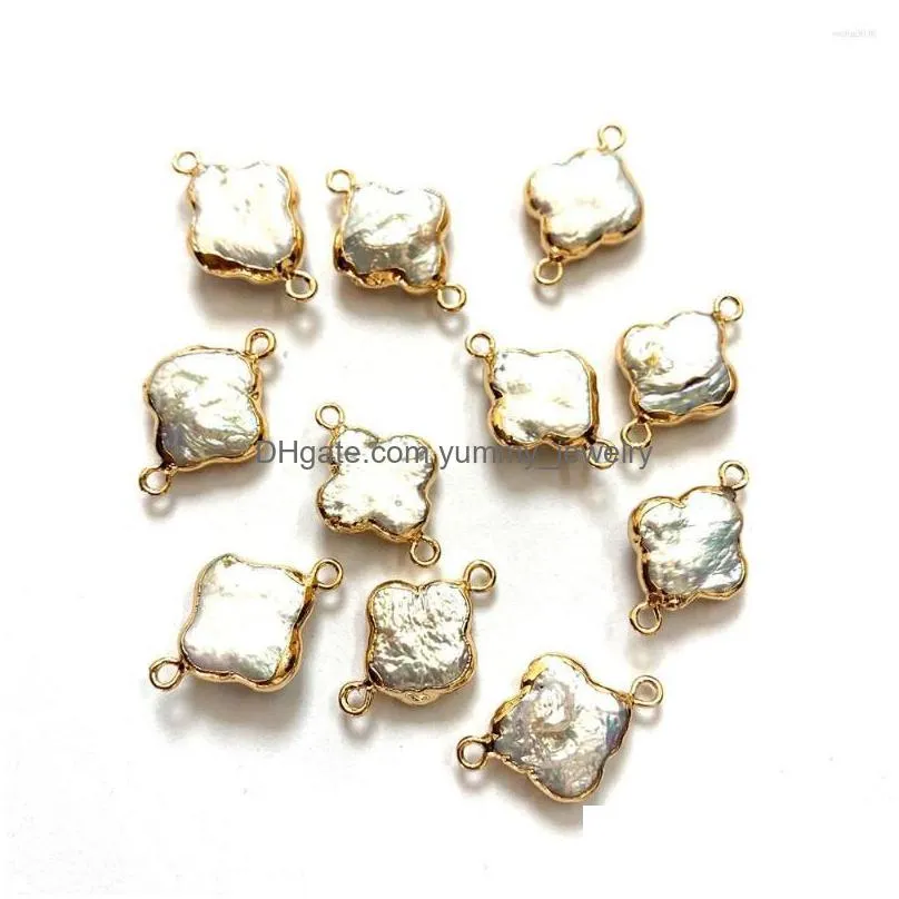 charms natural freshwater pearl plum blossom double hole connector for diy fashion jewelry making necklace bracelet size